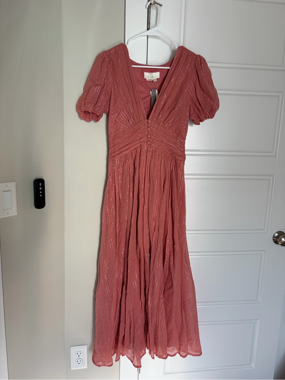 Anthropologie Rose-Pink Puff-Sleeve Midi Dress